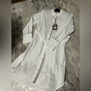 New Burberry Ivery Belted Mid-length Shirt Dress optic White Color